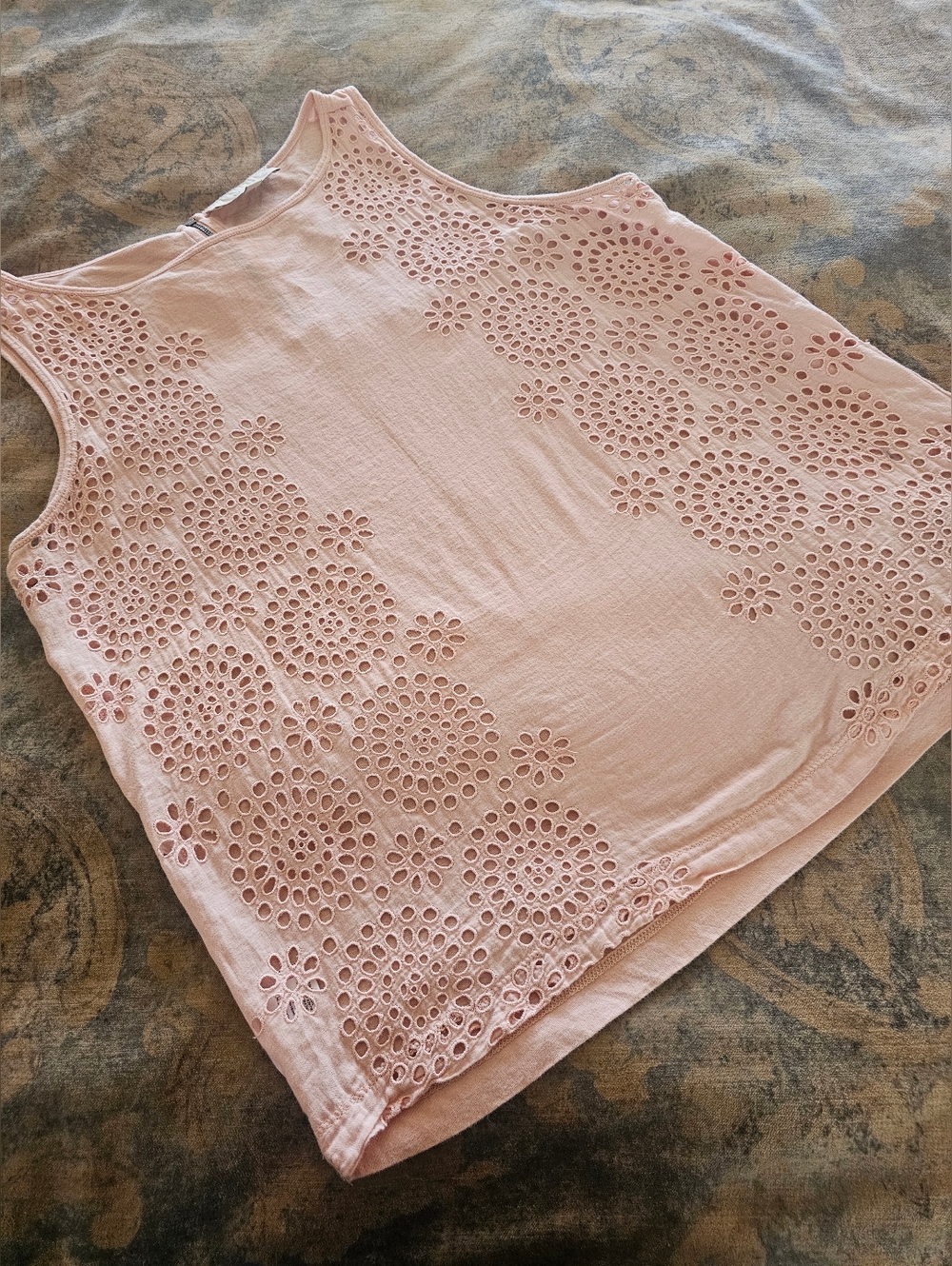 LOFT Pink Eyelet Floral Embroidered Sleeveless Boho Shell Top XL Tank